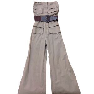 Gorgeous ALICE + OLIVIA Wide Leg High Waisted Khaki Belted Cargo Jumpsuit, Sz. 2